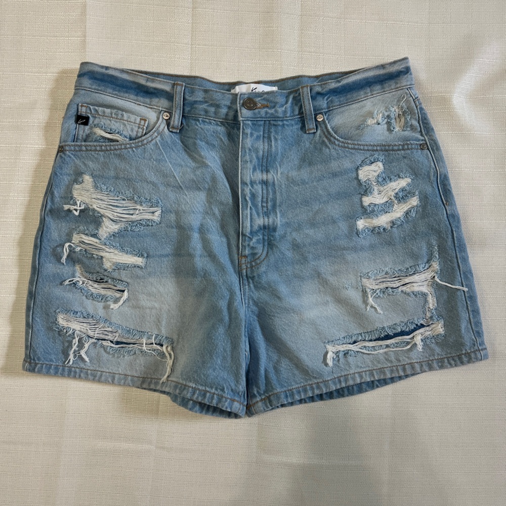 KanCan Light Blue Distressed Denim Shorts Size 13/30